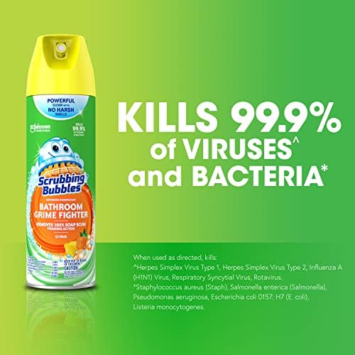 Scrubbing Bubbles Bathroom and Shower Cleaner Disinfectant Aerosol, Foaming Action Bathroom Grime Fighter, Rainshower Scent, 20oz