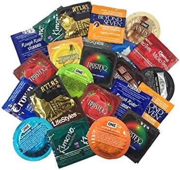 Condom Sampler Variety Pack – Random Assortment of Premium Latex Condoms from Top Brands – Fun Mix of Ribbed, Extra Lubricated, Flavored