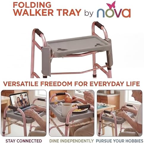 NOVA Folding Walker Tray Accessory – Flip-Up Walker Tray with 2 Cup Holders for Food