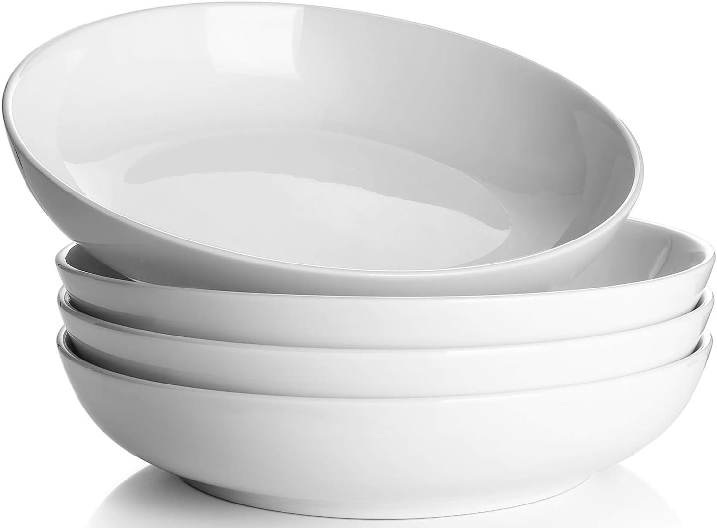 Y YHY 9.75" Large Pasta Bowls, 50 Ounces Big Salad Bowls, Ceramic Serving Bowl Set of 4, Wide and Shallow Bowls Set, Microwave and Dishwasher Safe, White