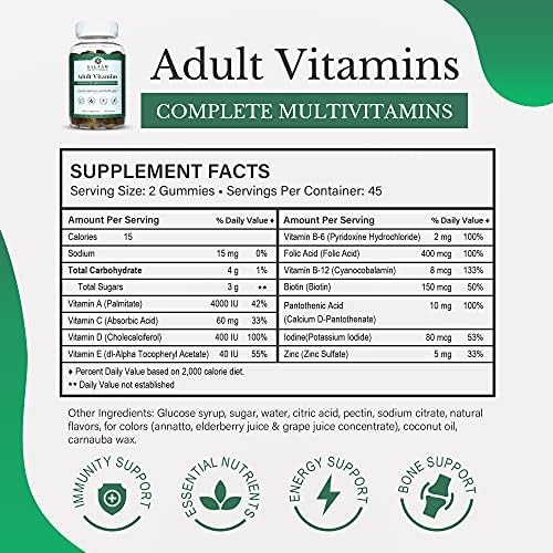 Salaam Nutritionals - Adult Multivitamins, Vitamin Gummies for Women and Men, Multivitamins for Adults with 11 Essential Vitamins and Minerals, 90 Count, 1 Pack.
