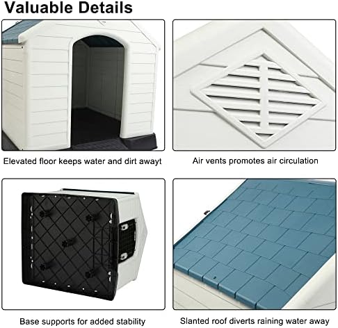 Bonnlo Plastic Dog House, 33" Pet Dog Kennel with Door Water Resistant for Small Medium Sized Dogs, Indoor & Outdoor Use (32.7" H)