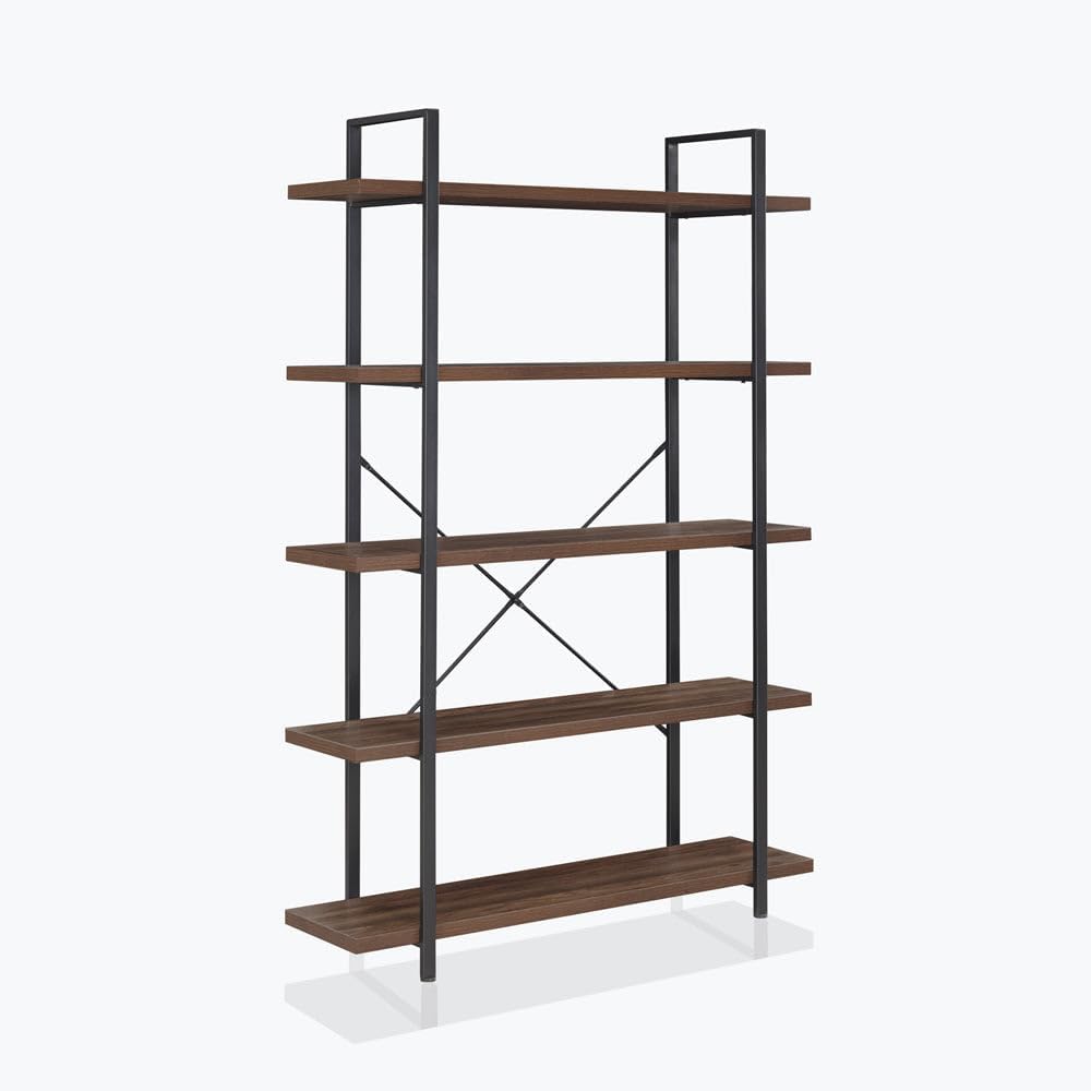 BELLEZE 4 Tier Modern Rustic Industrial Bookshelf, Open Wide Office Etagere Book Shelf