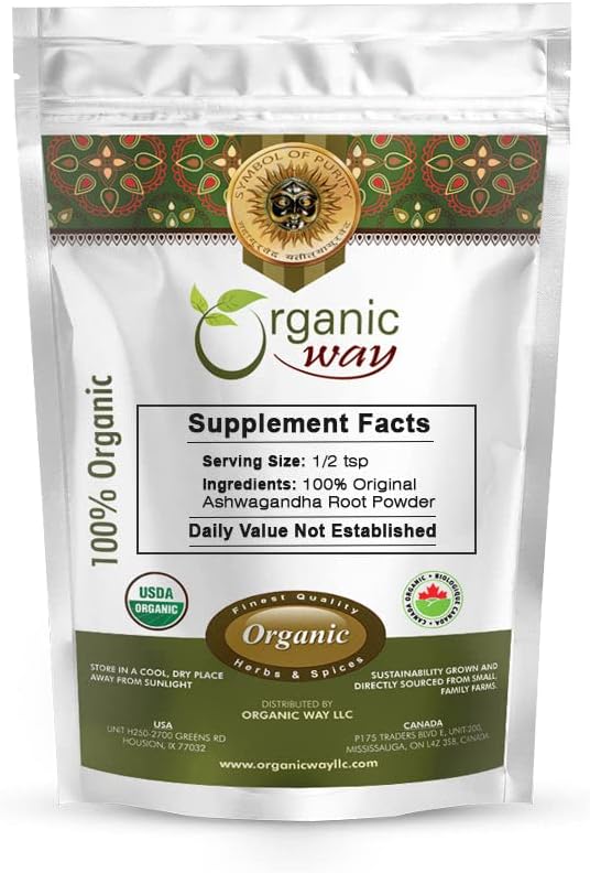 Organic Way Premium Ashwagandha Root Powder (Withania somnifera) - Organic & Kosher Certified | Vegan | Non GMO & Gluten Free | USDA Certified