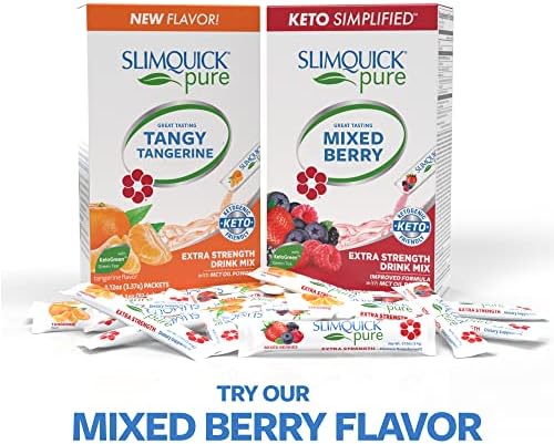 Slimquick Pure 3x Extra Strength Mixed Berry Drink Mix for Women to Help Achieve Weight Goals, Helps Metabolism, Keeps Full for Longer with Green Tea, Caffeine, Chaste Tree, Rhodiola Extract, 26 Count