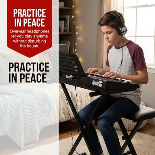 RockJam RJ561 61 Key Keyboard Piano Kit with Stand, Stool & Headphones