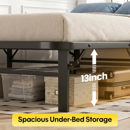 BestMassage | Twin Bed Frame | Metal | Heavy Duty Steel Slats with 6 Legs | Foldable | Sturdy, No Box Spring Needed | Easy to Assemble with Under-Bed Storage | Furniture for Home, Dorms