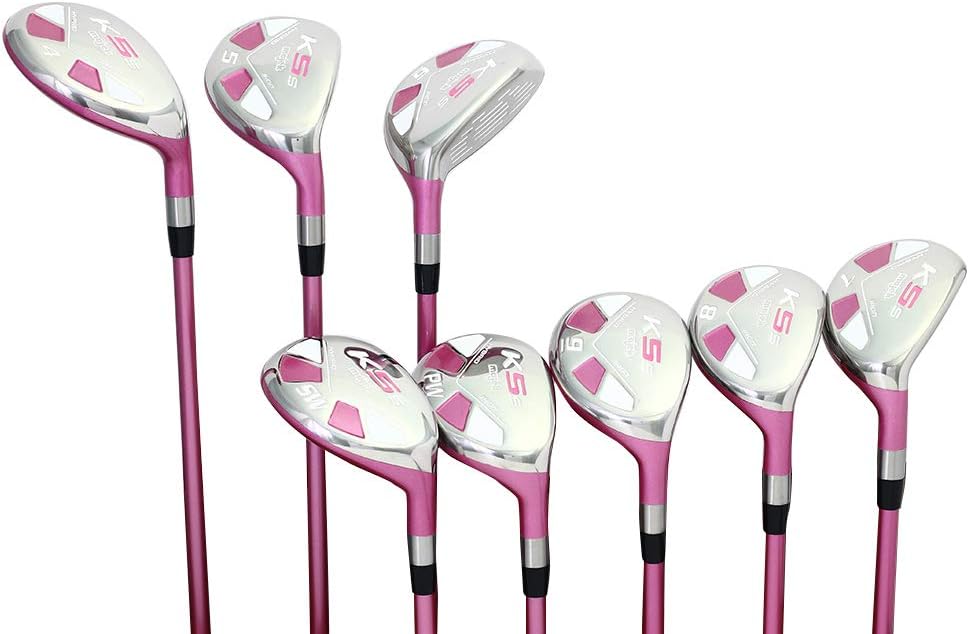 Majek Pink Senior Ladies Golf Hybrids Irons Set New Senior Women Best All True Hybrid Ultra Light Weight Forgiving Fuchsia Woman Complete Package