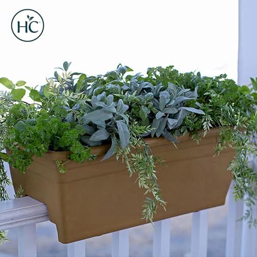 The HC Companies 24 Inch Deck Rail Box Planter Lightweight Outdoor Plastic Plant Pot for Herbs and Flowers, White