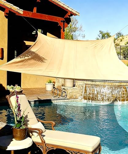 20'x20' Sun Shade Sail, Square Desert Sand Outdoor Canopy, Awning Shelter | Fabric Cloth Screen with UV Protection Sun Shades for Patio, Garden