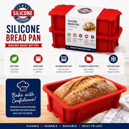 Silicone Large Bread Pan Set - Non-Stick 2PCS Baking Mold for Homemade Cakes, Breads, and Quiche | Premium Kitchen Pan | Dishwasher Safe 9.25L x 3.9W