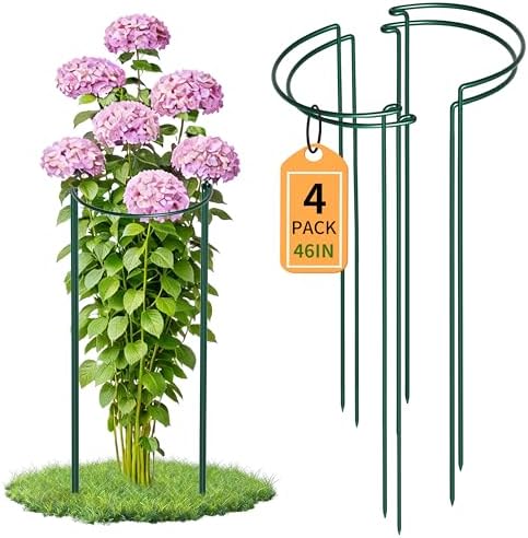 TCBWFY 10 Pack Garden Plant Support Stakes, 10" Widex16 High Heavy Duty Interlinked Half Round Peony Support Ring Cage for Indoor Outdoor Plants