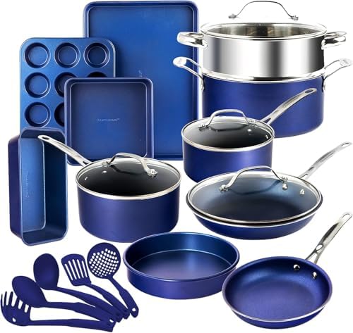 GRANITESTONE 20 Pc Kitchen Pots and Pans Set Non Stick Cookware Set, Kitchen Cookware Sets with Deep Frying Pan Set, Bakeware, & Steamer