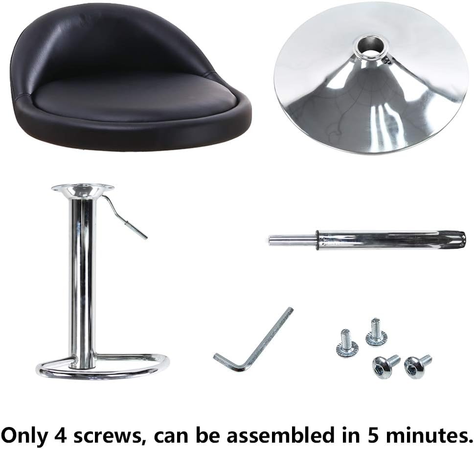 KKTONER PU Leather Round Bar Stool with Back Rest Height Adjustable Swivel Pub Chair Home Kitchen Bar stools Backless Stool with Footrest (Black)