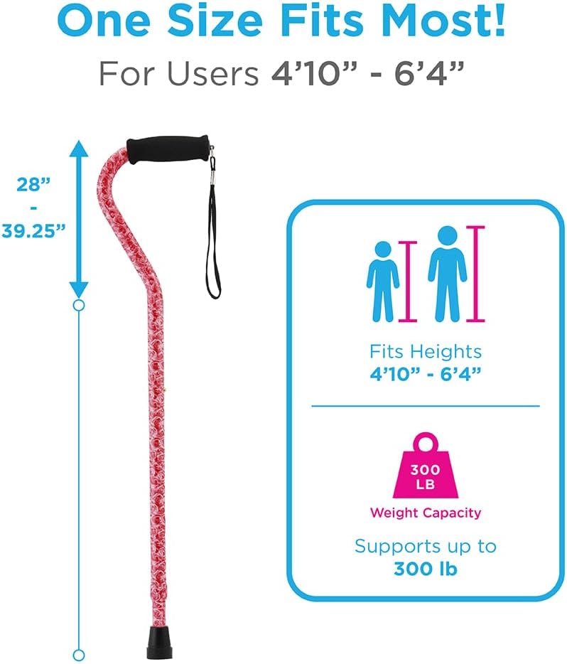 NOVA Designer Walking Cane with Offset Handle, Lightweight Adjustable Walking Stick with Carrying Strap, “Maui Flowers” Design