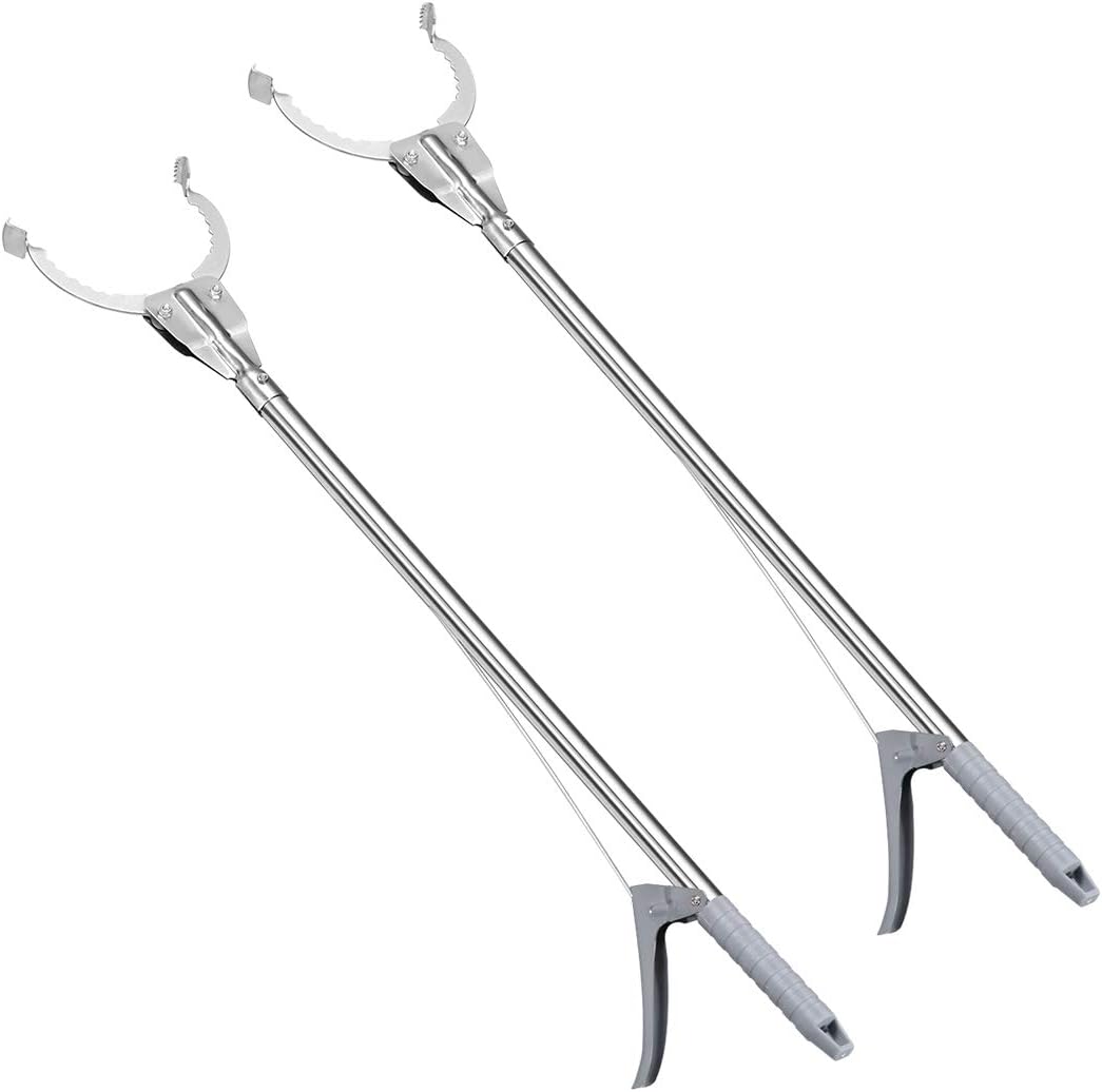 uxcell 36inch Grabber Gripper Tool Extender Claw Garbage Picker Stainless Steel Gray 2Pcs