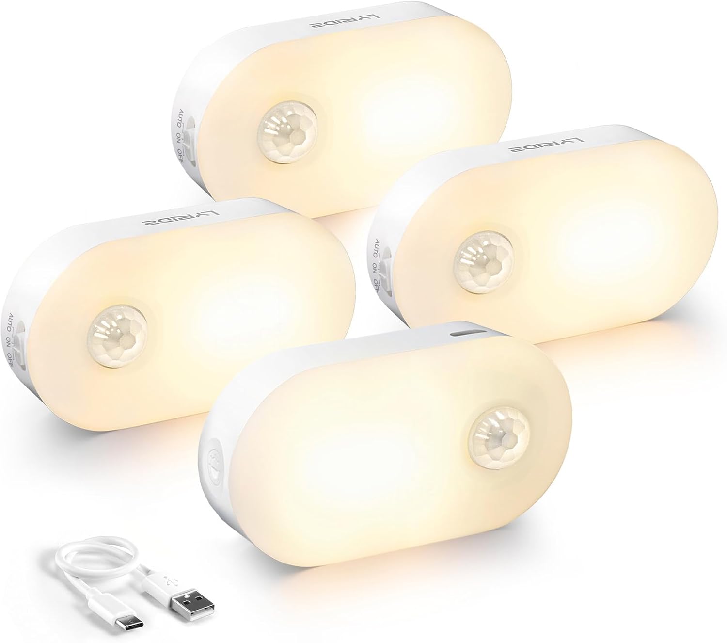 Lyridz Rechargeable Battery Night Light with Motion Sensor, 4-Pack