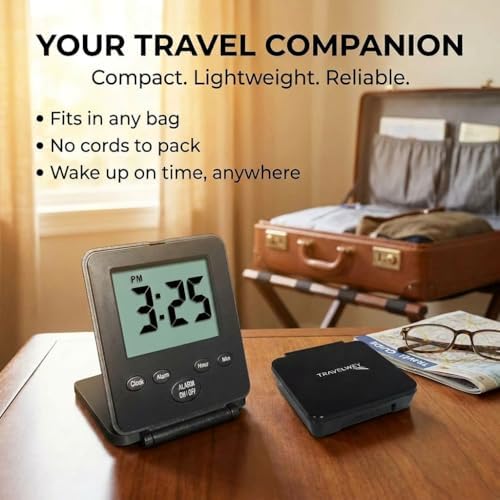 Digital Travel Alarm Clock - No Bells, No Whistles, Simple Basic Operation, Loud Alarm, Snooze, Small and Light, ON/Off Switch, 2 AAA Battery Powered