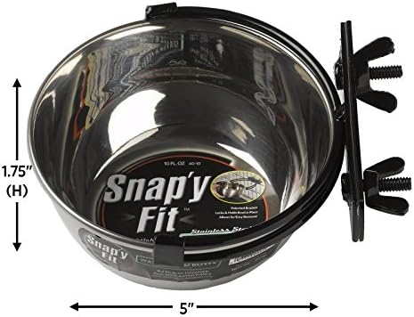MidWest Homes for Pets Snap'y Fit Stainless Steel Food or Water Bowl, Holds 1 Quart, Mounts to Wire Crates, No-Tip Design, Rust-Resistant, for Dogs and Cats