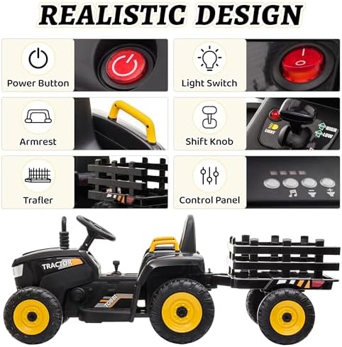 TOBBI Kids Electric Ride On Toy Tractor, Toddlers 12V Battery-Powered Car to Drive