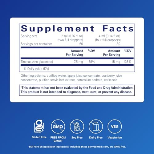 Pure Encapsulations Zinc Liquid 15 mg, 4 fl. oz. | Zinc Gluconate Supplement for Immune Support*, Tissue Development and Repair, Hypoallergenic