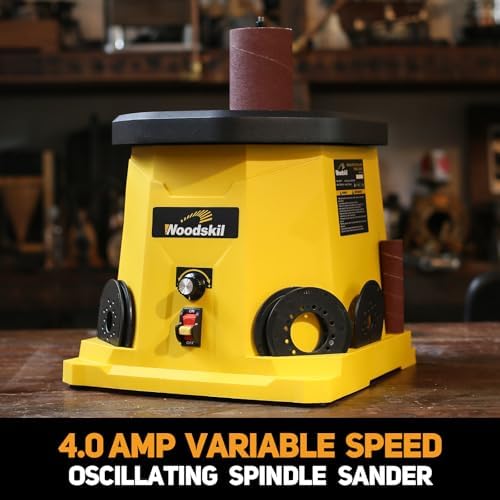 Woodskil Variable Speed Oscillating Spindle Sander for Wood,4A | Spindle Sander with 1000-1800RPM,6 Sleeves,Compact Design for Curved Edges,Contours,Slots,Detail Work