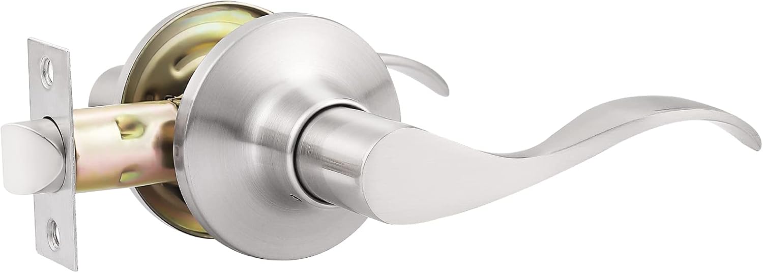 GOBEKOR 1 Pack Privacy Door Levers Brushed Nickel Lever Door Handles Interior for Bedroom and Bathroom Door Locks Wave Door Handles