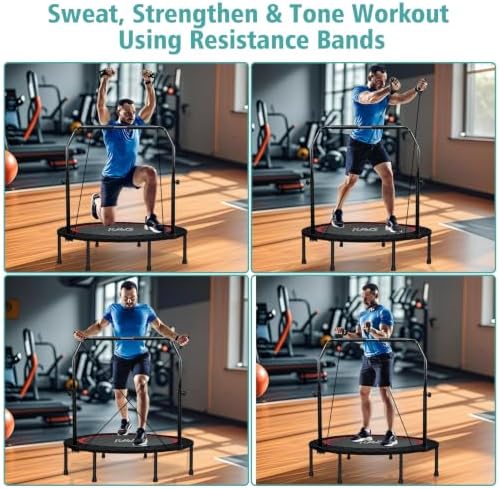 RAVS 40/48" Foldable Rebounder Trampoline for Adults, Handlebar, Indoor