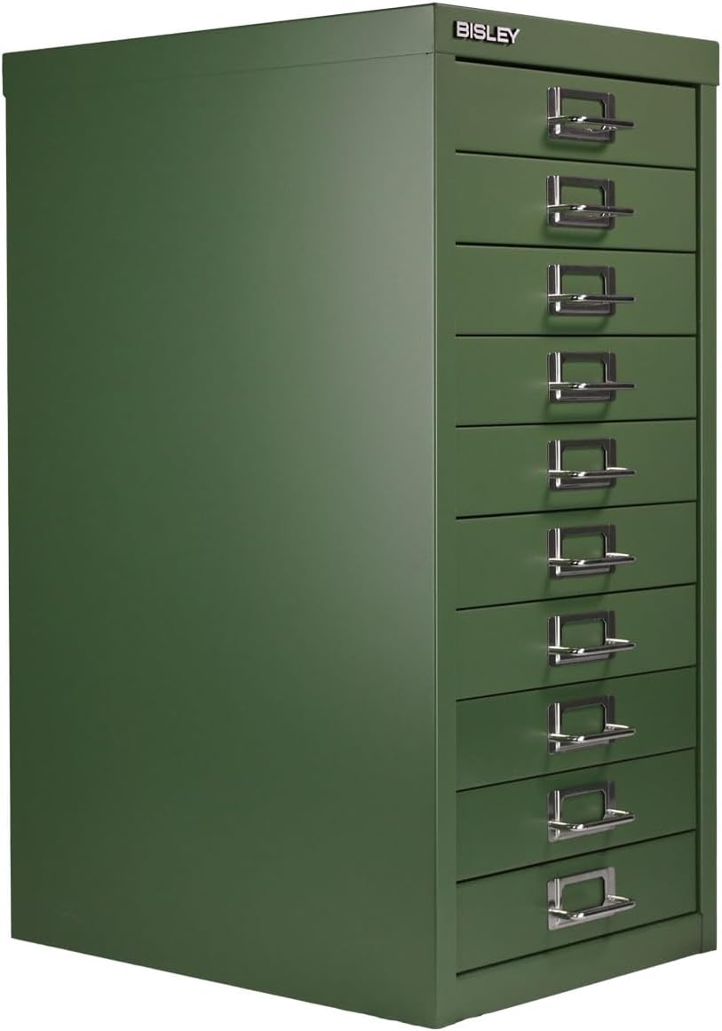 5-Drawer Steel MultiDrawer Cabinet - Orange, by Bisley | Chrome Pull Handles with Label Holders, Powder-Coated Steel, Removable Drawers, Desktop Storage, Labels Included