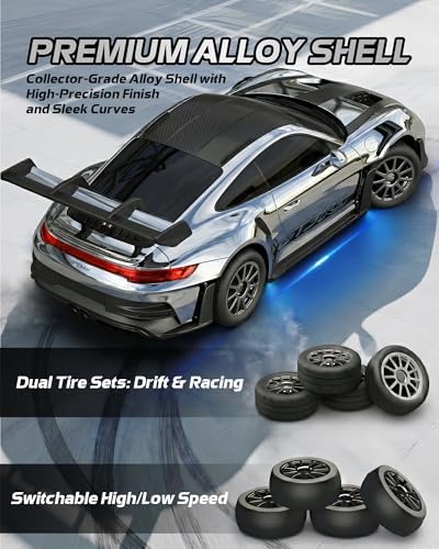 ARRIS 1/43 911 RC Drift Car 4WD with Gyro Full Proportional RTR | Alloy Body, 20KM/H Speed, Extra Drift Tires, Silent Bearings, LED Lighting