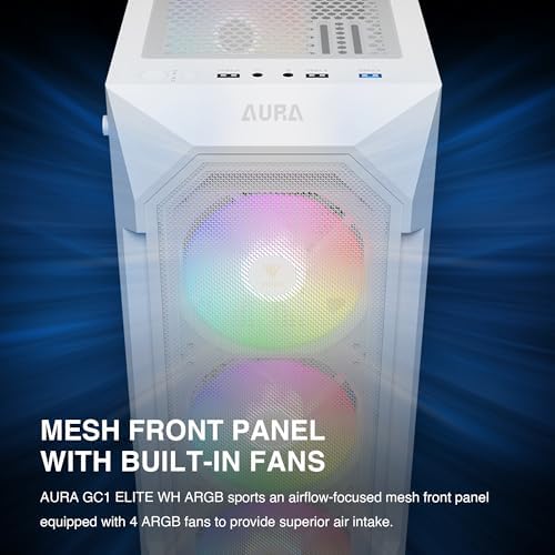 GAMDIAS ATX Mid Tower Gaming Computer PC Case Tempered Glass, Built-in 4X 120mm ARGB Case Fans, Front Airflow Mesh, Up to 6x120mm Fans, 340mm GPU/VGA, 360mm AIO/Radiator, 160mm CPU Cooler
