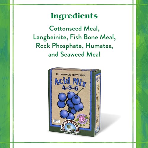 Down To Earth All Natural Fertilizers Organic Acid Mix - 4-3-6, 1 lb | Plant Food for Blueberries, Raspberries, Azaleas, Camellias, Rhododendrons, Hydrangeas, Evergreens and Acid-Loving Plants