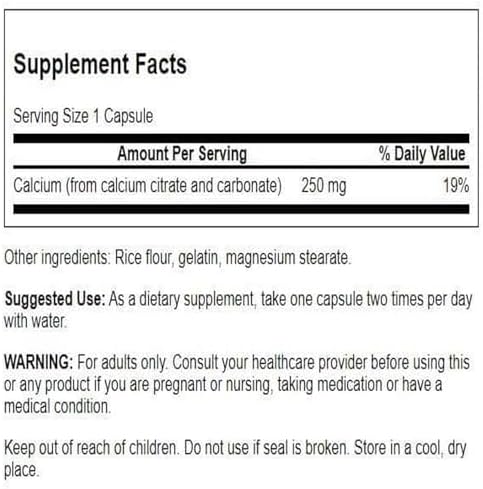 Swanson Calcium Citrate Complex Bone Health 250 mg, 100 Capsules | Supports Bone Density