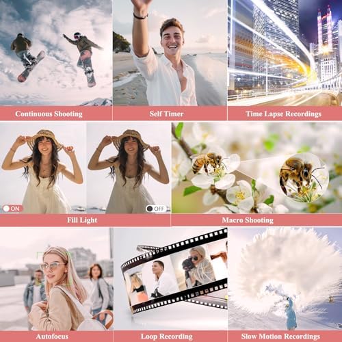 4K Digital Camera for Photography, 64MP Vlogging Camera for YouTube, WiFi Vlog Cameras with 18X Digital Zoom, 3'' Flip Screen and 32GB TF Card, Pink