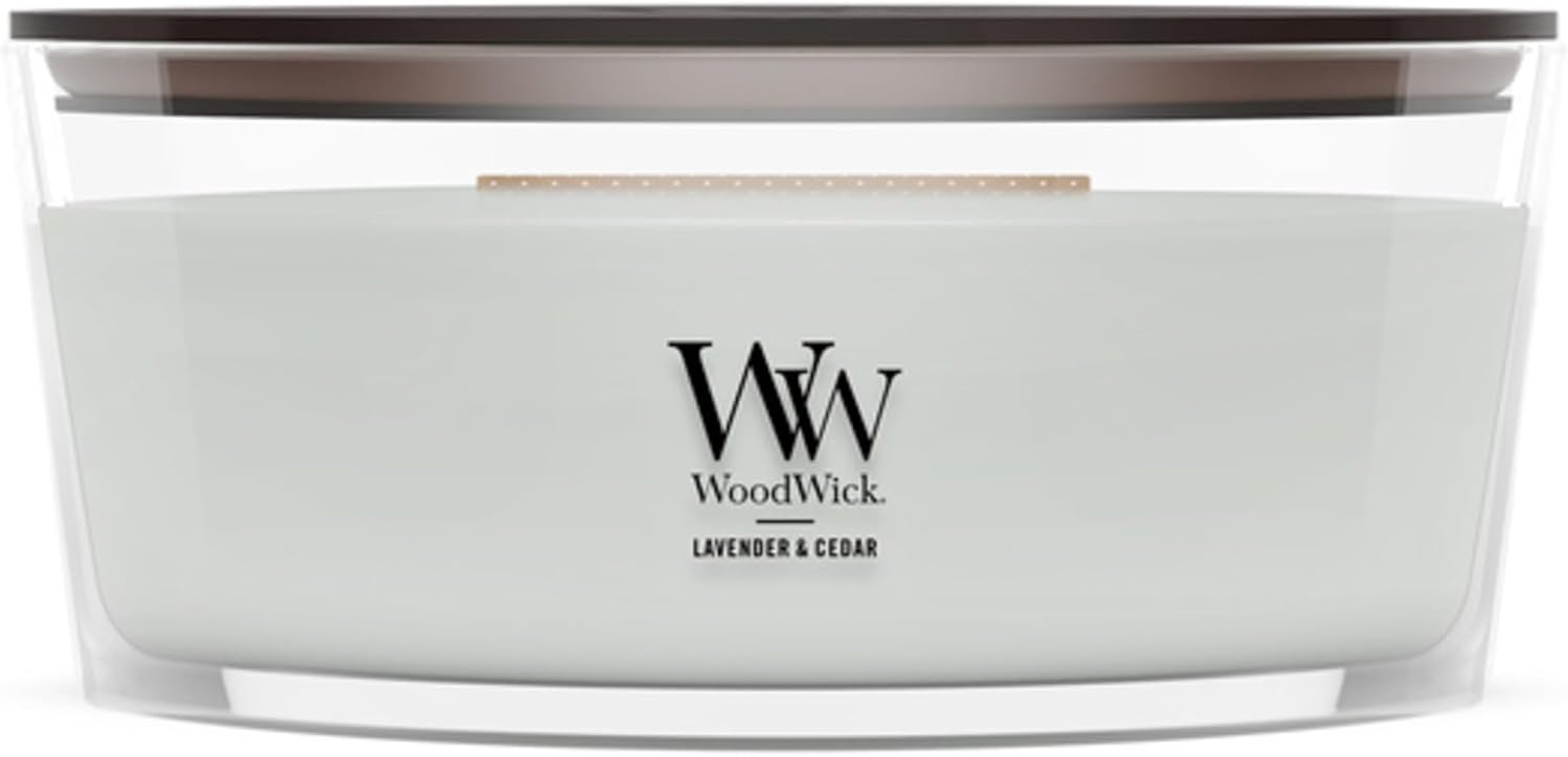 WoodWick Lavender Spa Gifts for Women and Men, 9.7 oz Medium Hourglass Candle with Crackling Wick