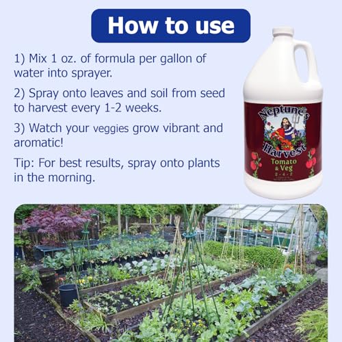 Neptune’s Harvest Organic Tomato & Vegetable Plant Fertilizer (2-4-2) - Liquid Plant Food w/Fresh Fish, Seaweed, Molasses, Yucca Extract, & Humic Acids - for Vegetable Garden (Gallon)