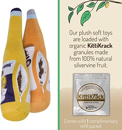 KittiForti 2-Pack Organic Silvervine Catnip Substitute Toys for Cats & Kittens | 100% All-Natural Wild Harvested Silvervine | 2 Refillable Beer