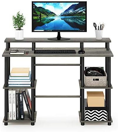 Furinno Turn-N-Tube Computer Desk, French Oak Grey/Black