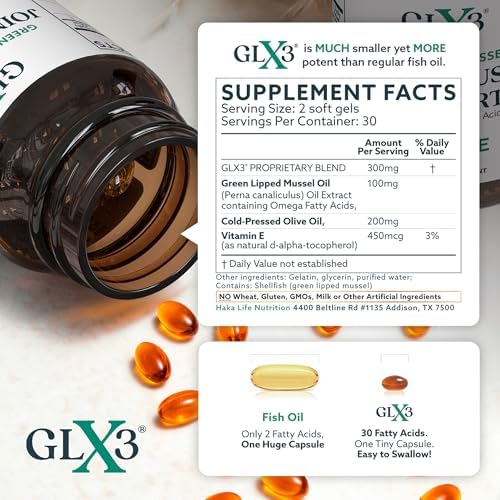 Haka Life GLX3 Green Lipped Mussel Oil Capsules for Joint and Muscle Support | Extra-Strength Omega-3 Green Lipped Mussel Supplement for Comfort, Flexibility & Recovery | Contains ETA, EPA, DHA