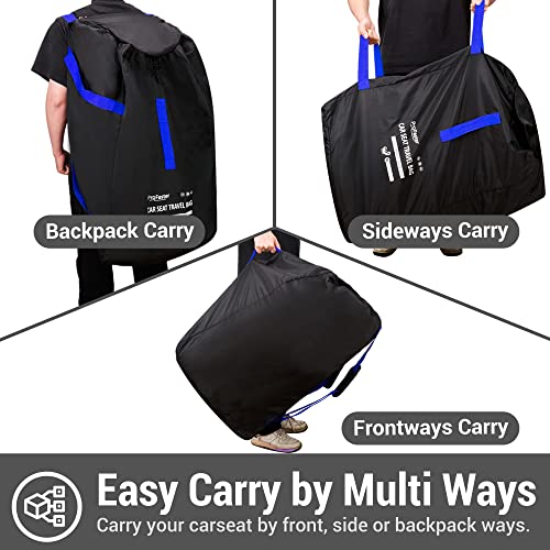 Car Seat Travel Bag Backpack for Air Travel - Karfast Universal Infant Carseat Gate Check Bag Cover for Airplane, Foldable with Pouch, Black