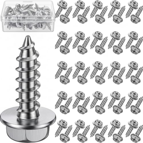 BBTO 50 Pcs License Plate Screws 3/4" x 1/4" Stainless Steel License Plate Bolts with Rustproof Silver Front Rear Bolt Fasteners Kit for Car