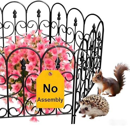 AMAGABELI GARDEN & HOME 5 Panels 32in(H)×10ft(L) Decorative Garden Fences and Borders for Dogs No Dig Rustproof Metal Fence Panels Garden Edging Border Animal Barrier Fencing for Flower Beds Black