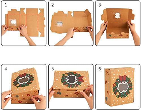 CCINEE Christmas Cookie Boxes,Kraft Treat Box with Window Ribbons for Bakery Candy Gift Giving Supplies,Pack of 12