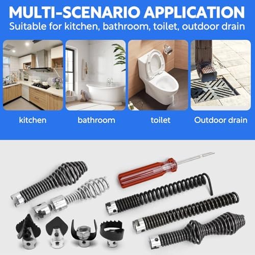10-Piece Drain Snake Drill Attachment Kit，Drain Auger Cutter Kit, Compatible with K-400, C-4, C-6, C-7, C-8