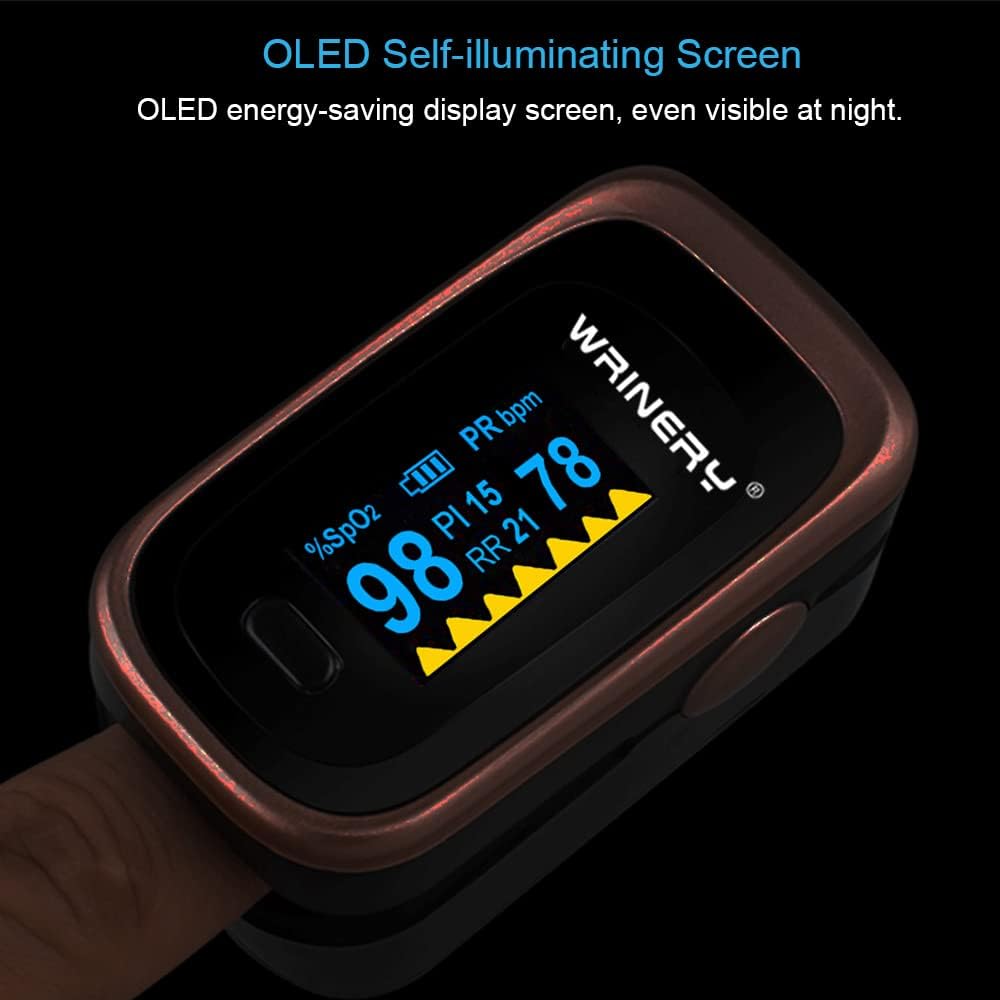 Oxygen Saturation Monitor, Wrinery Premium Pulse Oximeter Fingertip, Oxygen Monitor, O2 Saturation Monitor, OLED Portable Oximetry with Batteries