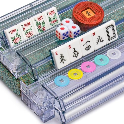 Yellow Mountain Imports American Mahjong Set, Chinoise with Soft Leatherette Case - Racks with Pushers, Scoring Coins, Dice, and Wind Indicator