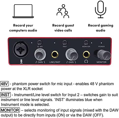 Audio Interface USB Audio Interface with Mic Preamplifier USB Audio Mixer Recorder with 48V Phantom Power, 24 Bit, Support Tablet