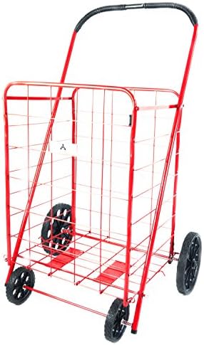 ATH Large Deluxe Rolling Utility / Shopping Cart - Stowable Folding Heavy Duty Cart with Rubber Wheels For Haul Laundry, Groceries, Toys, Sports Equipment, Red