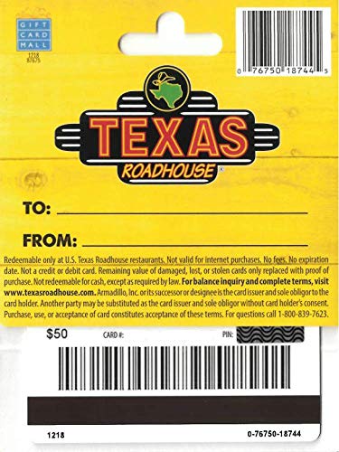 Texas Roadhouse Physical Gift Card - $50