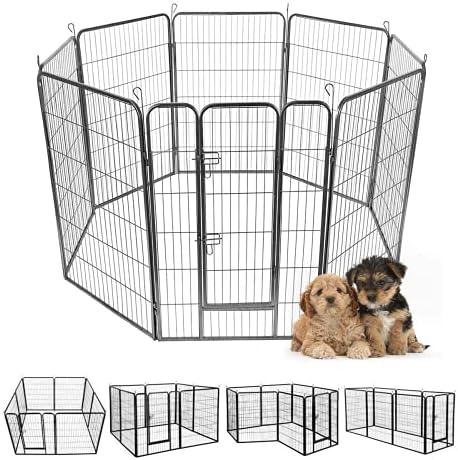S AFSTAR 16 Panels Metal Dog Playpen, 48" Height Dog Fence Exercise Pen with Doors for Large Medium Small Dogs Rabbits Cats, Foldable Pet Puppy Playpen for Indoor & Outdoor Yard (Black)